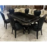 Casa Padrino Luxus Barock Esszimmer Set Schwarz / Gold - 1 Barock Esstisch & 6 Barock Esszimmerstühle - Barock Esszimmer Möbel - Luxus Möbel im Barockstil - Edel & Prunkvoll