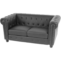Luxus 2er Sofa Loungesofa Couch Chesterfield Edinburgh Kunstleder 160cm ~ runde Füße, schwarz