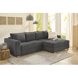 luma-home Dauerschlaf-Ecksofa Federkern Couch Bettkasten mit Cordstoff in Grau Anthrazit & Couches, Wohnlandschaften, Ecksofas