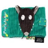 Les Deglingos Les Déglingos 31832 Fotoalbum "Loup x", 10 Hüllen, Füllung aus Recyceltem Polyester, Grün, 20cm Länge, 23cm Breite, 2cm Höhe