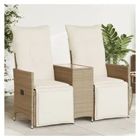 vidaXL Gartensofa 2-Sitzer Verstellbar mit Tisch Beige Poly Rattan