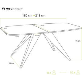 WFL GROUP Fatina 180 x 76 x 90 cm ausziehbar Eiche braun