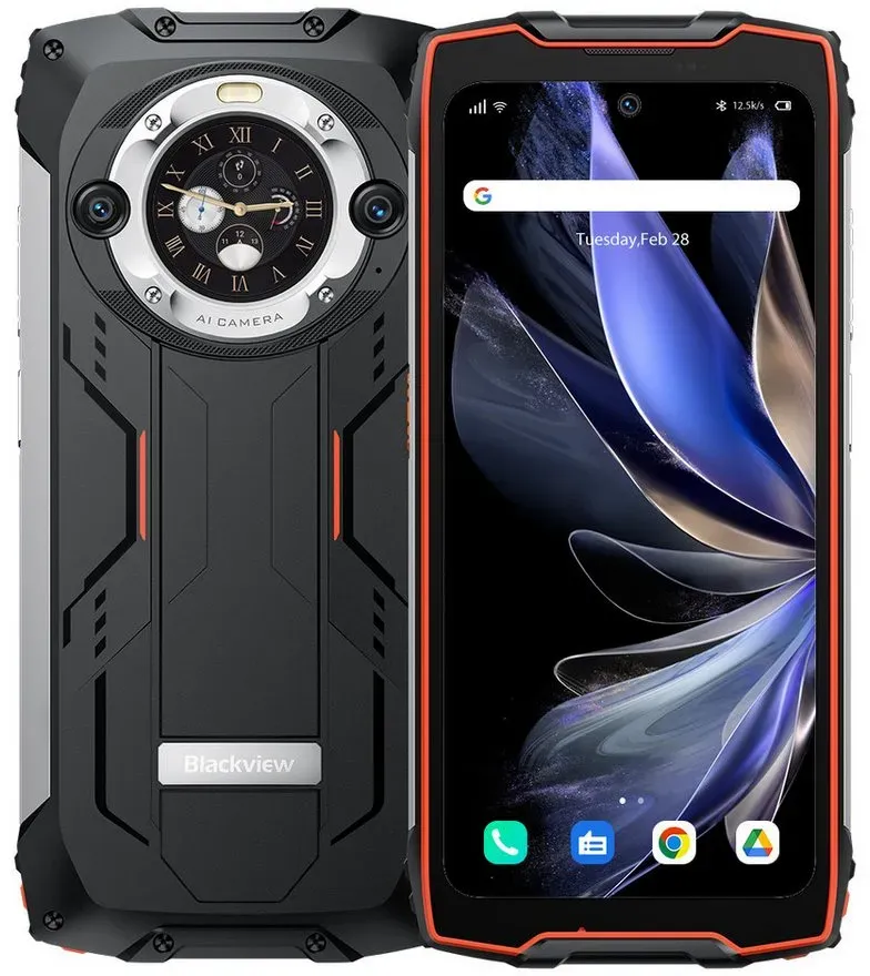 blackview BV9300Pro(8+256) Smartphone (6.7 Zoll, 256 GB Speicherplatz, 64 MP Kamera, Zwei-Display-Layout, 15080mAh Akku, Fingerabdruck/NFC/IP69K) orange