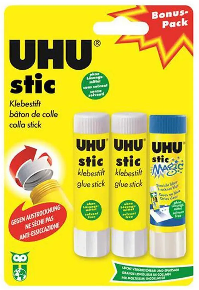 UHU Klebestift stic 2 x 8,2 g und Klebestift stic Magic 8,2 g "Vorteilspack"