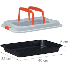 Relaxdays Backblech mit Deckel, 3 in 1 Kuchen Transportbox, BxT 40,5 x 32,5 cm, Backform, Transporthaube, schwarz/rot