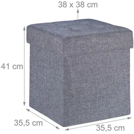 Relaxdays Sitzhocker mit Stauraum Stoff 38 x 41 x 38 cm Grau