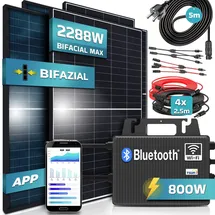 sunniva SUNNIVA® 2288W Balkonkraftwerk komplett Steckdose TSUN Wechselrichter, PV Solaranlage Komplettset, 4x 440W BIFAZIAL, BLACK Frame, Single Glas Solarmodule, inkl.5m Kabel, Bluetooth