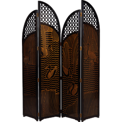 Casa Padrino Luxus Raumteiler Schwarz / Gold Enten im See Motiv 184 x H 206 cm - Vintage Style Paravent