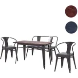 Mendler Einzelst�ck | Esszimmer-Set HWC-H10, 2xEsszimmerstuhl Sitzbank Esszimmertisch Kunstleder Ulme Holz MVG Industrial Gastronomie ~ grau