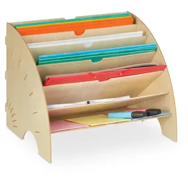 Relaxdays Dokumentenablage, 6 Ablagefächer, DIN A4, HxBxT 27 x 34 x 27 cm, Büro & Schule, Büro-Organizer, MDF, Hellbraun