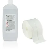 NAILS FACTORY | N&BF Nagel Cleaner Set 1000ml | 1000 Zelletten Cellulose Pads Tupfer (2 Rollen à 500 Stück) | 70% Isopropanol-Alkohol | für Gelnägel | Nagelreiniger – kosmetisch rein in Studioqualität