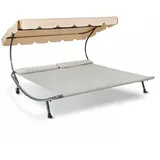 Leco Doppel-Sonnenliege "DAS ORIGINAL" mit verstellbarem Dach und Rollen,natur,