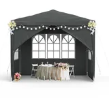 HENGMEI Gartenlauben Gartenzelt 3x3 m Partyzelt mit 4 SeitenteilenFenstern Gartenpavillon mit Stahlrahmen, UV- & Sonnenschutz, Pavillon für Garten, Hochzeit, Grillparty, Terrasse, Camping, Dunkelgrau
