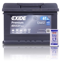 EXIDE EA612 Premium Carbon Boost Autobatterie 12V 61Ah 600A Starterbatterie PKW KFZ Batterie - Ersetzt 55Ah 56Ah 58Ah + 1x BATTERIEPOLFETT