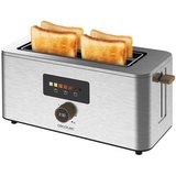 Cecotec Vertikaler Toaster mit 2 Langschlitzen Touch&Toast Extra Double, 1500 W, 4 Scheiben Brot, Extra breite Schlitze 3,5 cm, Touchscreen und digitales Drehrad, Edelstahl-Finish