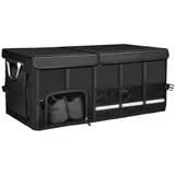 AQCQDQ Kofferraum Organizer, Auto Aufbewahrungstasche, Kofferraumtasche, Rutschfester Boden, Verstellbare Sicherungsriemen, Klappbarer Deckel, Auto Zubehör Kofferraumtasche (Edles Schwarz,92 L)