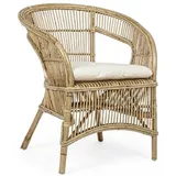 Casa Padrino Luxus Gartensessel Naturfarben / Weiß 68 x 65 x H. 82 cm - Rattan Garten & Terrassen Sessel mit Sitzkissen - Garten & Terrassen Möbel - Luxus Qualität