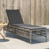 vidaXL Sonnenliege mit Auflage Grau Poly Rattan