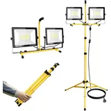 RIGIDON 200W LED Baustrahler Arbeitsstrahler mit Stativ, 20000lm led fluter arbeitsleuchte, Teleskopisch tripod ständer led strahler für werkstatt, baustelle, camping, garage, garten, wasserdicht