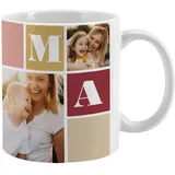 Herz & Heim® Kaffeebecher mit Foto und Wunschtext/Fototasse Muttertag Vatertag 4 Bilder Mama