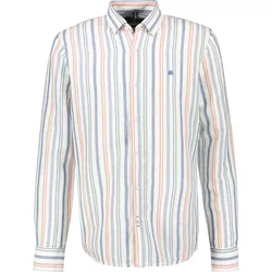 Langarmhemd LERROS "LERROS Herren Hemd in sommerlichem Streifenmuster", Herren, Gr. 6XL, extraweit, blau (mid storm blau), 55% Leinen, 45% Baumwolle, Langarm, Hemden