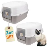 GarPet 2er Set Katzenklo mit Deckel - Kippbare Haube - Aktivkohlefilter Katzenklo geschlossen Katzen Hauben Toilette