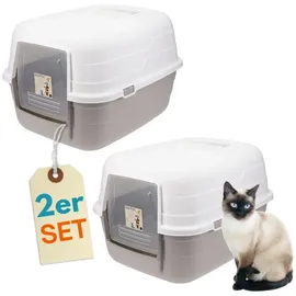 GarPet 2er Set Katzenklo mit Deckel - Kippbare Haube - Aktivkohlefilter Katzenklo geschlossen Katzen Hauben Toilette
