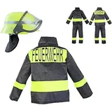 Nerd Clear Feuerwehr Kostüm Set für Kinder | 3-teilig: Helm, Jacke, Hose | ideal für Karneval & Fasching | Jungen & Mädchen |: Größe: 128