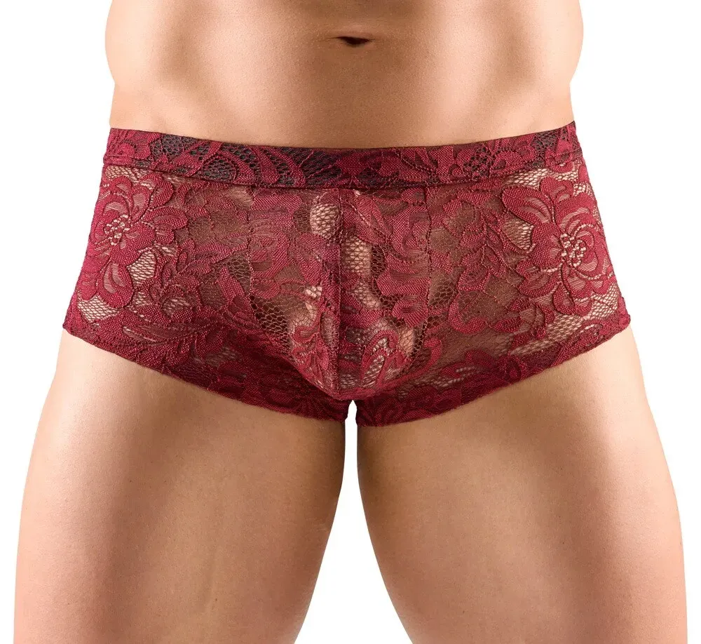 Dunkelrote Pants aus floraler Spitze M