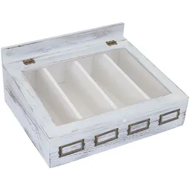Mendler Aufbewahrungsbox HWC-C25, Teebox Schmuckkästchen Kiste, Paulownia 17x37x33cm ~ weiß, shabby