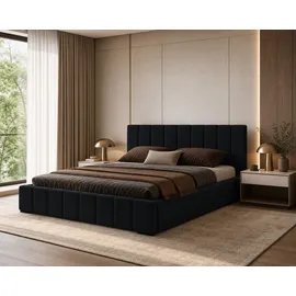 marpur Polsterbett Nero mit Kopfteil, 200x200 cm, Doppelbett mit Bettkasten und Lattenrost aus Holz, Velourstoff: Schwarz