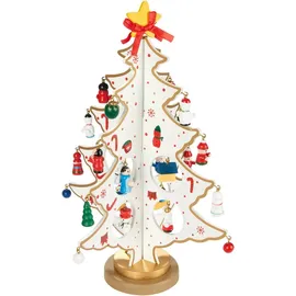 Brubaker Mini Weihnachtsbaum aus Holz - Tannenbaum zum Schmücken und Dekorieren - Christbaum Tischdeko Klein für Weihnachten inkl. Baumschmuck - Weihnachtsdeko für Tisch und Fensterbank - Weiß