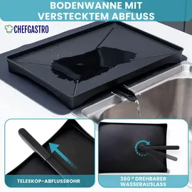 chefgastro Abtropfgestell Geschirr 15x42x31cm Stahl mit Besteckhalter, Tassenhalter, drehbarem Wasserablauf, Abtropfbrett & Trockenmatte