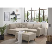 ED EXCITING DESIGN CALANDA Ecksofa mit Hocker, frei im Raum stellbar, Rücken- und Zierkissen beige