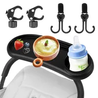 Snack-Tablett für Kinderwagen mit Getränkehalter, universelles abnehmbares Kinder-Snack-Tablett mit verstellbarer Schnalle und Haken, wiederverwendbarer Snack-Halter für Kinderwagen (mit Haken)