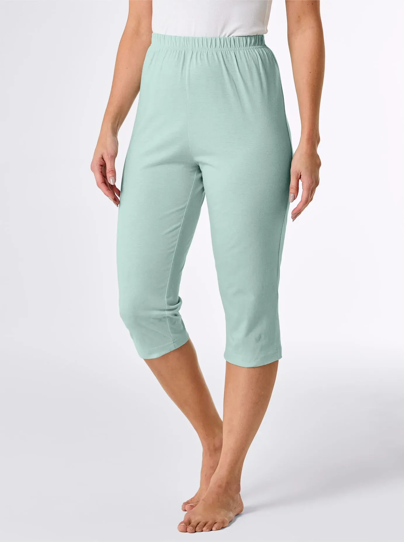 Caprihose WÄSCHEPUR, Damen, Gr. 44/46, Normalgrößen, grün (kalkmint), 100% Baumwolle, gemustert, gepunktet, Hosen Caprihose