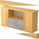 bümö Sideboard Buche mit Flügeltüren & Regal  - Büromöbel Sideboard mit Schubladen Holz 166cm breit, 45cm schmal, Büro Schrank für Flur oder als