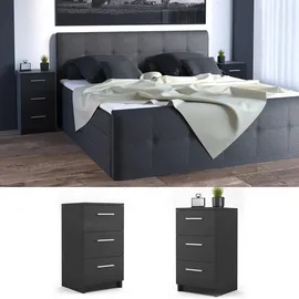 Vicco Nachtkommode Boxspringbett 2er Set Nachtschrank Nachttisch schwarz