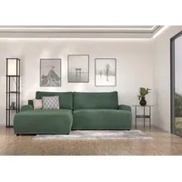 TRENDMANUFAKTUR »Fordon, Schlafsofa mit Bettkasten, Couch in L-Form, Breite 250 cm« in Cordstoff HYPER, dunkelgrün, Recamiere links