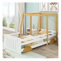XDeer Kinderbett Autobett, Jeep-Bett, Kinderbett mit MDF-Rädern, Rahmen aus Kiefer, weiß + natur (90x200cm) weiß