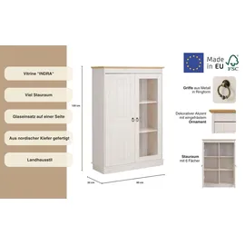 Home Affaire Highboard HOME AFFAIRE "Indra", gelb (weiß, honig), B:85cm H:120cm T:32cm, Massivholz, Sideboards, Highboard, Vitrine, Breite 85 cm, aus massiver Kiefer