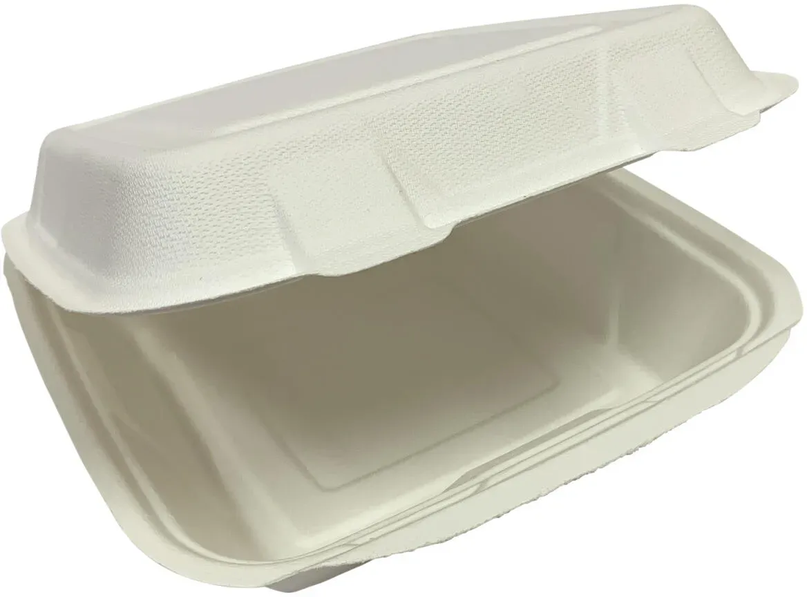 Menüboxen ToGo 238x234x76mm 1-teilig aus Zuckerrohr nature weiß, 50 Stk.