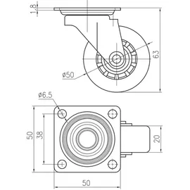 SOTech Möbelrolle ULM Ø 50 mm 4-Stück 50 x 50