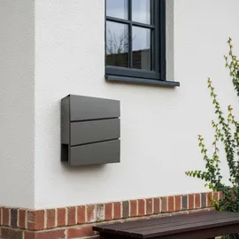 Relaxdays Briefkasten mit Zeitungsfach, HxBxT: 37,5x35,5x10,5 cm, DIN C4, wetterfest, 4 Schlüssel, Postkasten, anthrazit