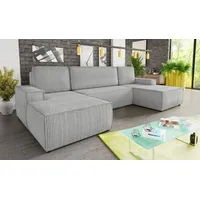 Wohnlandschaft mit Schlaffunktion Totti - U-Form Couch, Schlafsofa mit Bettkasten, Couchgranitur mit Bettfunktion, Big Sofa, Cord Stoff, Wohnzimmer... - Grau