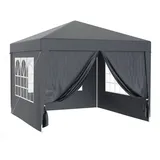 toboli Pavillon 3 x 3 m in Grau mit UV-Schutz 50+, Gartenpavillon mit abnehmbaren Seiten, Partyzelt mit Fenstern für z. b. Terrasse und Festival