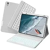 zoyu Tastatur Hülle für iPad Air 11 Zoll 2026/2025/2024, iPad Air 10.9 Zoll 2022/2020 5./4. Gen, Magnetische Bluetooth RGB QWERTZ Tastatur, Stifthalter Rechts, Weiche Stoßfeste TPU Hülle, Grau