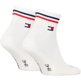 Tommy Hilfiger Unisex Quarter Socken mit Label-Print im 2er-Pack, Weiss, 39-42