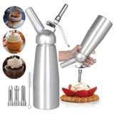 upstartech Sahnespender 500ml, Sahnesyphon Sahnebereiter mit 3 Edelstahldüsen und 1 Reinigungsbürste, Schlagsahnebereiter Sahne-Aufschlager für Köstliche Schlagsahne und Desserts