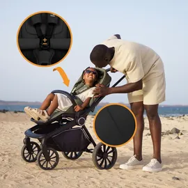 lionelo Mika Plus 2-in-1 Buggy 0-48 Monate (22kg), XXL-Verdeck mit UPF50+, 3-stufige Verstellung des Elterngriffs - Black Onyx - Schwarz